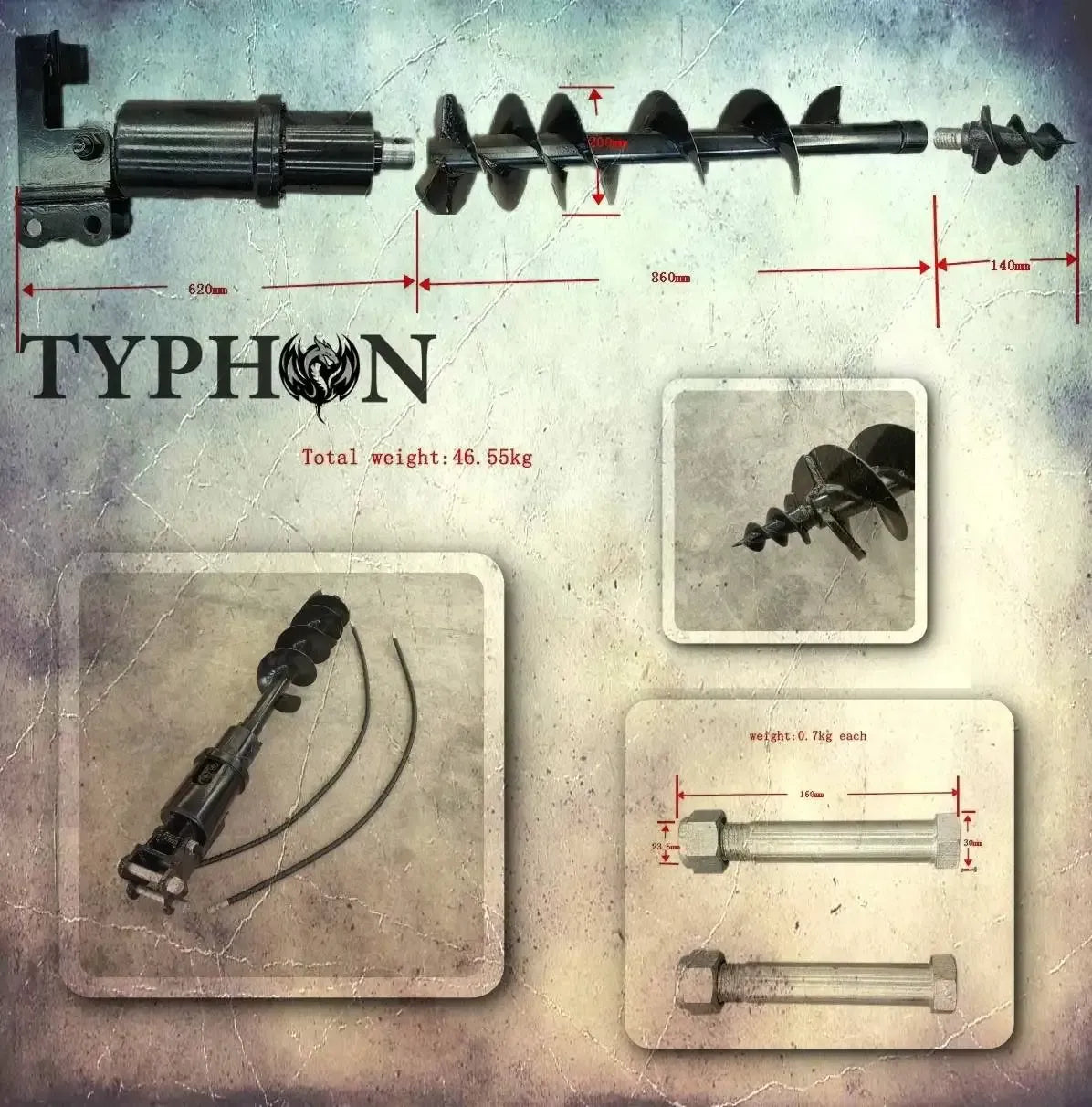 TYPHON Attachments Auger Drill Attachment for Mini Excavators Machinery USA